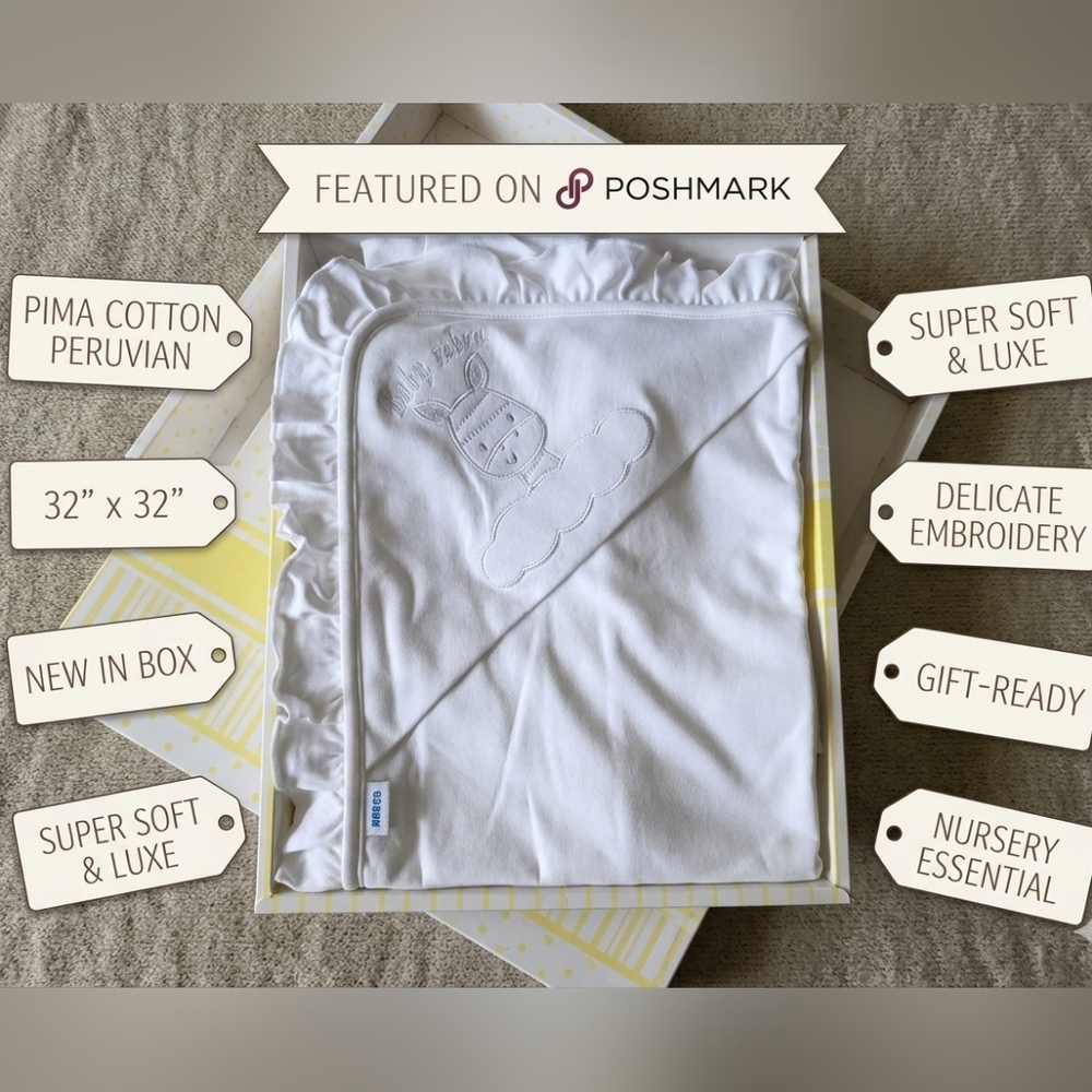 Baby 100% Peruvian Pima Cotton Ruffle Zebra Blanket NIB Luxury Bb Shower (32x32)
